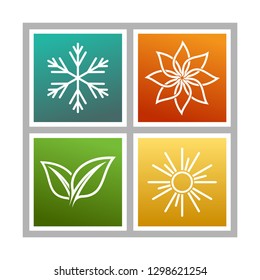 A set of four seasons icons. Winter, spring, summer and autumn. Seasons logo at white background - Vector