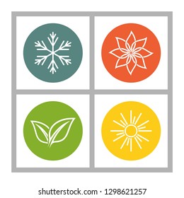 A set of four seasons icons. Winter, spring, summer and autumn. Seasons logo at white background - Vector