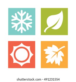 A Set Of Four Seasons Icons. Winter, Spring, Summer And Autumn.