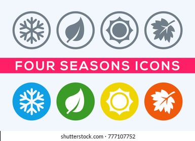 A set of four seasons icons. The seasons - winter, spring, summer and autumn.
