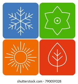 A set of four seasons icons. The seasons - winter, spring, summer and autumn. Vector icon for web. Vector illustration
