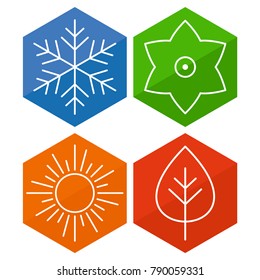 A set of four seasons icons. The seasons - winter, spring, summer and autumn. Vector icon for web. Vector illustration