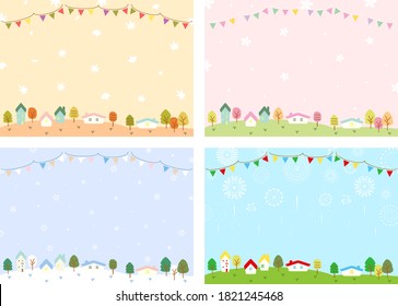 set of four seasons town landscape