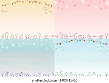 set of four seasons town landscape