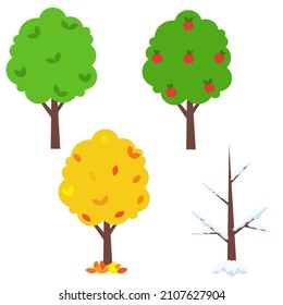 Set of four seasons trees spring, summer, autumn, winter for design vector card