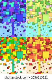 Set of four seasons trees with squares and rectangles.