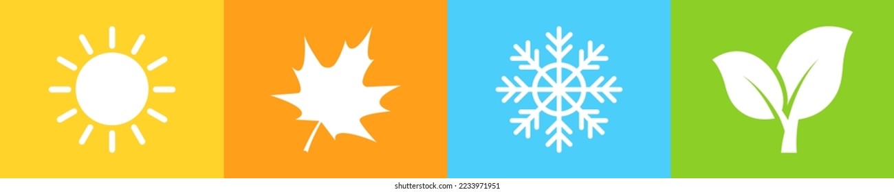 Set of four seasons vector icons. Summer, autumn, winter and spring colored icons. Vector 10 Eps.