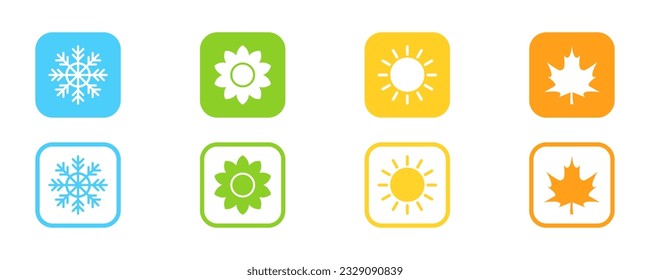 Set of four seasons vector icons. Summer, autumn, winter and spring colored icons. Vector 10 Eps.