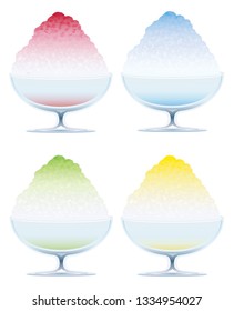 Set of four shaved ice isolated on a white background, vector illustration.