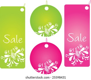 Set of four shopping labels with pretty design in green and pink color