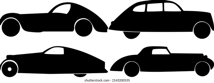 A set of four silhouettes of classic cars. Vector illustration.