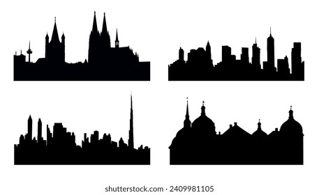 Vier Silhouetten verschiedener Städte