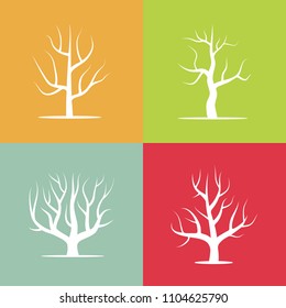 Set of four silhouettes of trees on colorful backgrounds. Vector illustration.
