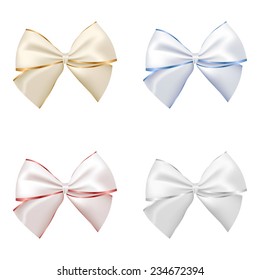Set of four silver and golden christmas bows. Vector illustration. 