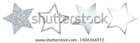 Set Of Four Silver Stars Sparkling And Shining