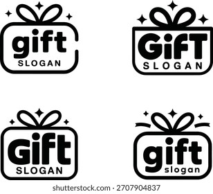 Conjunto de cuatro simples logotipos de caja de regalo en blanco y negro con marcadores de posición de texto