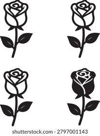 A set of four simple black and white rose icons arranged in a grid pattern on a white background.