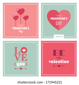 Set of four simple cards for Valentines day in vector
