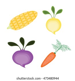 Set of four simple cartoon fresh vegetables
