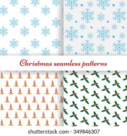 Set of four simple Christmas patterns. Vector illustration EPS10