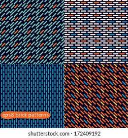 Set of four simple and colorful abstract seamless vector brick patterns (eps8)