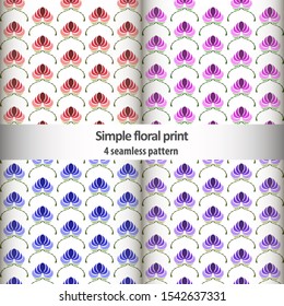 
Set of four simple floral prints, seamless pattern