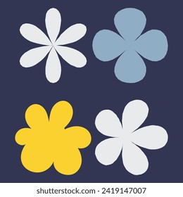 Set of four simple flower icons isolated on blue background. Vector illustration.