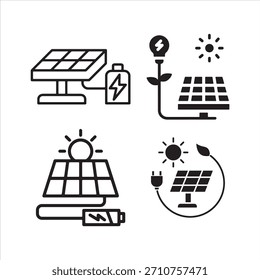 Set of four simple line art icons solar energy and renewable power generation