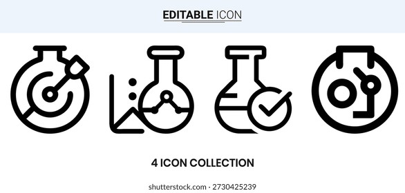 A set of four simple line icons representing common laboratory glassware items.