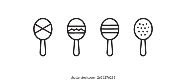 Conjunto de quatro ícones de chocalho simples em design minimalista.