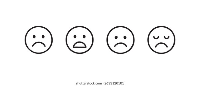 Set of four simple sad face icons.