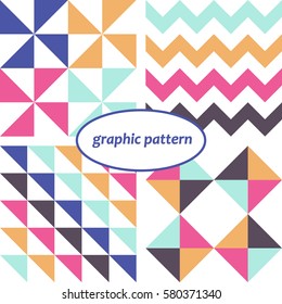 Set of four simple seamless graphic patterns with various colors