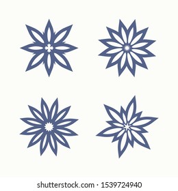 Set of four simple star templates. The shape typed from the laconic rays of the petals is possible plotter cutting.
