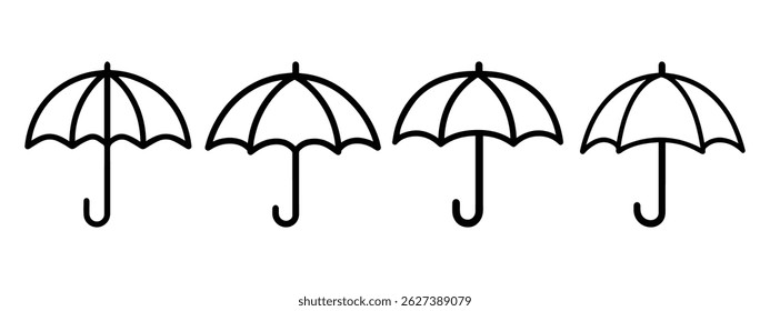 Conjunto de cuatro simples iconos de línea de paraguas, perfecto para App de Clima o Sitios web.