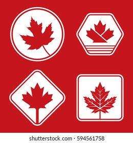 A set of four simple vector badges featuring a basic maple leaf. These iconic designs represent the country of Canada.