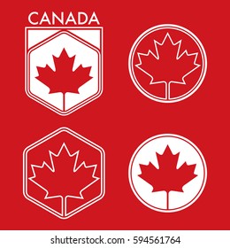 A set of four simple vector badges featuring a basic maple leaf. These iconic designs represent the country of Canada.