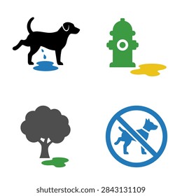 Set of four simple vector icons depicting dog behavior and pet rules