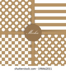 Set of four simply flat geometric patterns. Seamless mocha background.