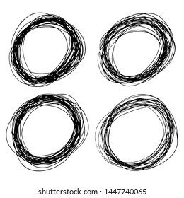 Set of four Sketch Hand drawn Ellipse Shapes. Abstract Pencil Scribble Drawing. Vector illustration.