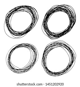 Set of four Sketch Hand drawn Ellipse Shapes. Abstract Pencil Scribble Drawing. Vector illustration.