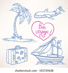 Set of four sketches of travel and leisure