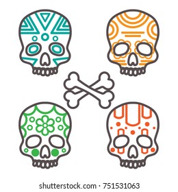 Set of four skulls with different color patterns