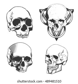 Set of four Skulls isolated on white background. Ready for your design. Vector EPS10.