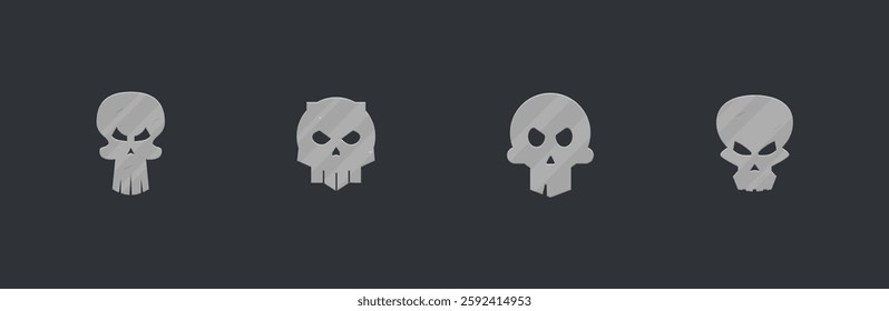 Set Of Four Skulls Sci Fi Futuristic Circle Logo Element For Military Game UI E-sport Isolated Vector Design