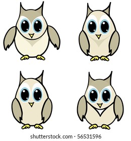 Set from four small nice owls