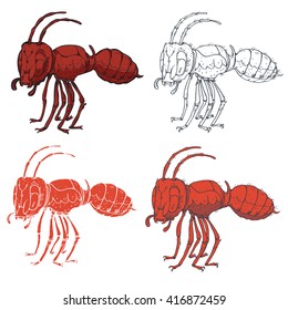Set four small red ant. Vector illustration