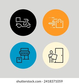 Set of four small round badges food and package delivery related icons, modern flat icons with thin line vector file.