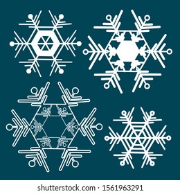 set of four snowflakes on a blue background, vector clip art