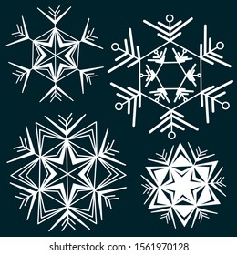 set of four snowflakes on a blue background, wight-blue vector clip art