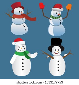 set of four snowmen vector